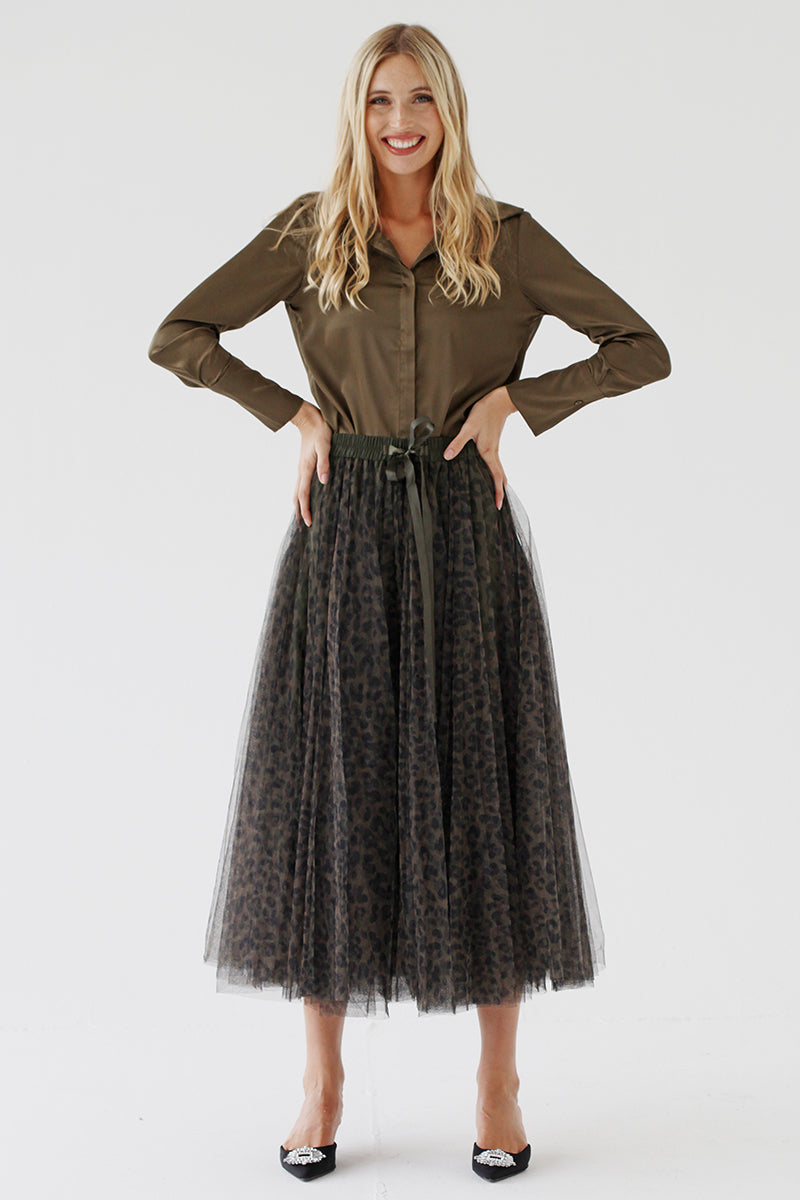 Olive Leopard Mesh Skirt