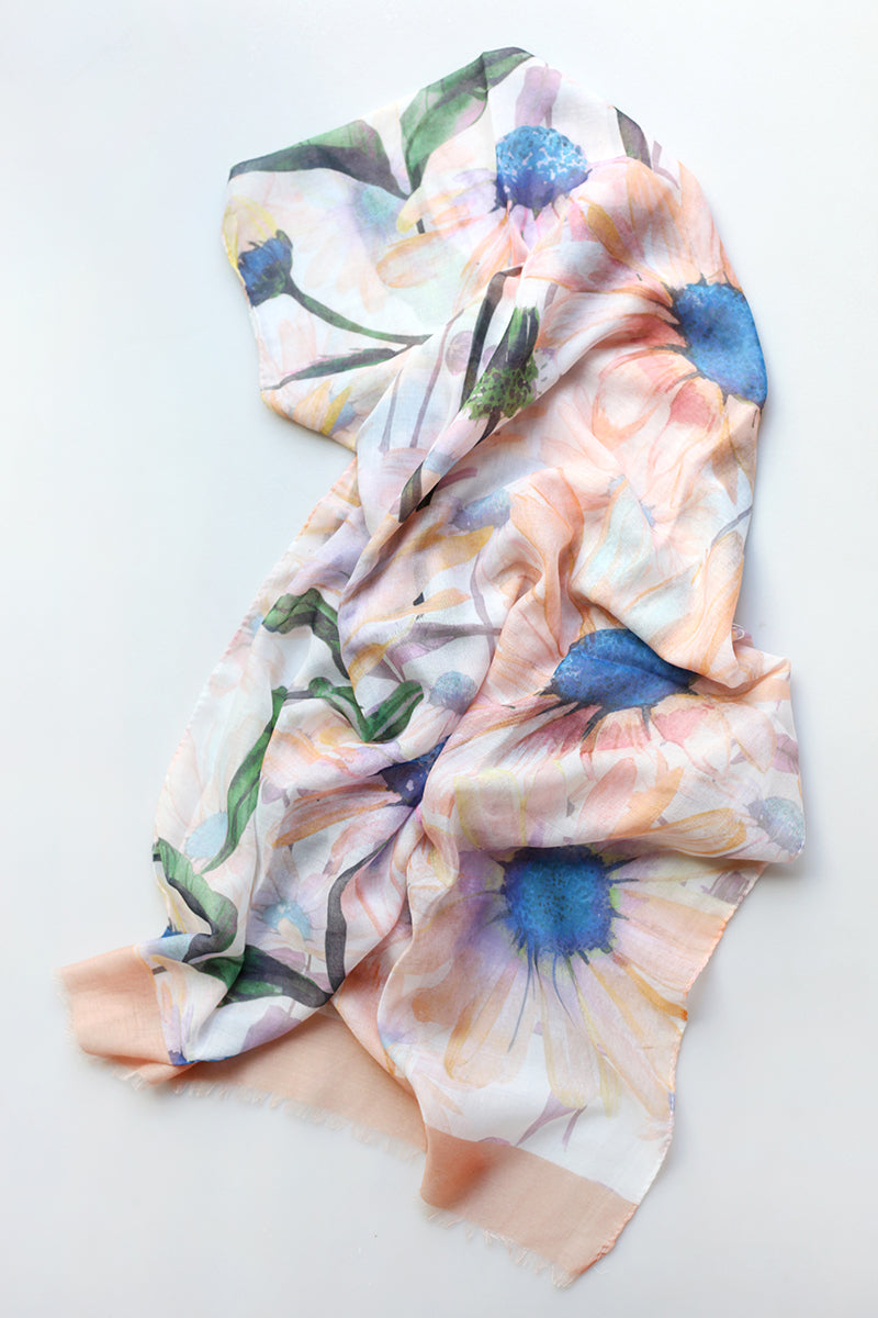 Peach Watercolour Floral Scarf